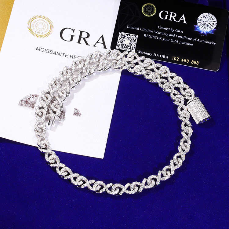 Fashion Infinite Link Chain 9mm Moissanite Cuban Link Chain 925 Solid Silver Set Moissanite Hip Hop Jewelry Pass Diamond Test