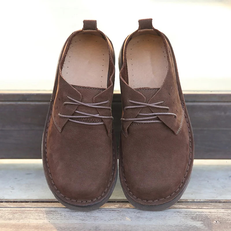 BAIGOBENDI Mens Lace Up Real Leather Simple Work Shoes Retro Oxfords British Style Euro Size 241206