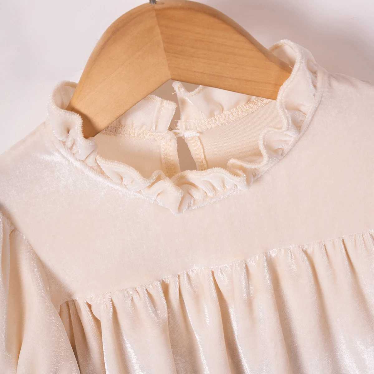 Autumn Young Girls Long Sleeve Dress 2024 New Solid Colour Velour Dress Sweet and Cute for Daily or Going Out WearXJ241206