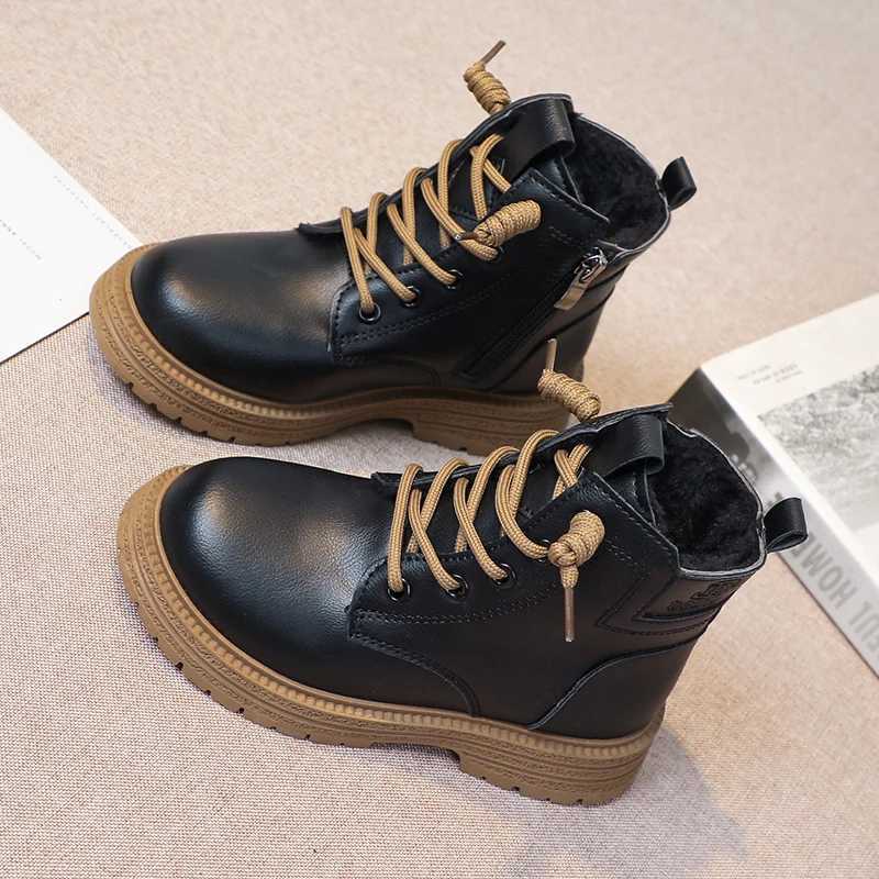 Low Cut Side Zipper Anti Slip Waterproof Girls Leather Boots Winter Outdoor Girls Fashion Cotton Boots Sandalias De MujerXJ241206