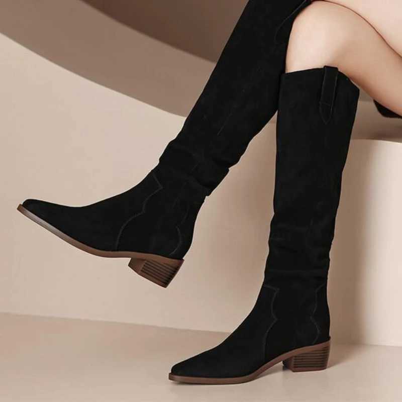 High Quality new leather warm round toe platform knee high boots knight boots Fem autumn and winter thick high H winter boots T241206