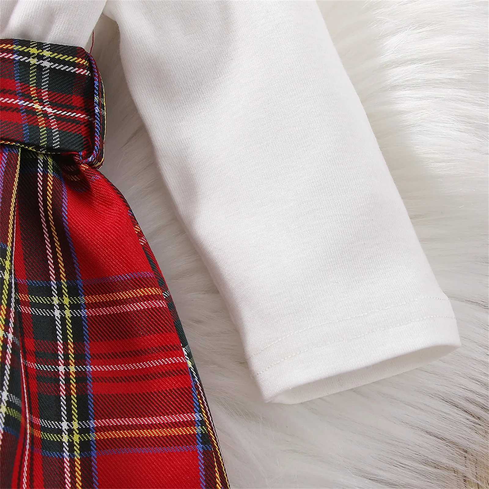 Princess Dress For Girls Xmas Infant Newborn Baby Girls Patchwork Long Sleeve Bowknot Christmas Plaid Princess Conjuntos De NiAXJ241206