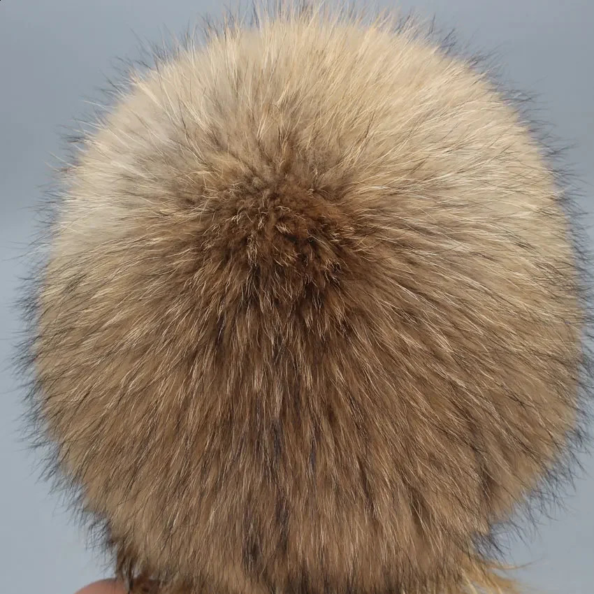 Real fox fur puffy bomber winter bonnet hat Russian female bear natural raccoon fur hat Knitted skull bear female hat 241206