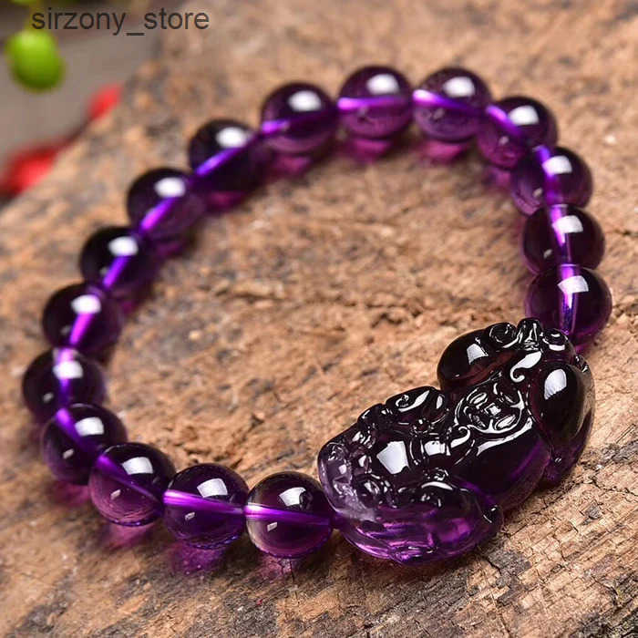 Beaded Amethyst Bracelet Pixiu Bring Lucky Wealth Chinese Fengshui Beast Crystal Beads Bracelets Party Birthday Gift Women Men J241206