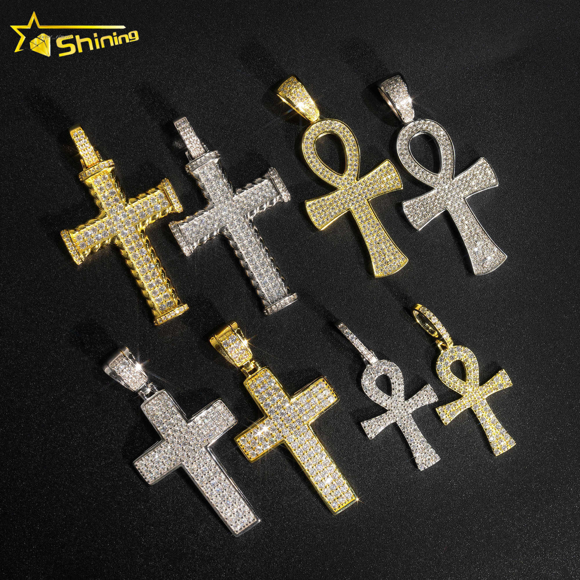 GRA certified 925 sterling silver moissanite cross pendants men women hip hop fashion cross charms with chains