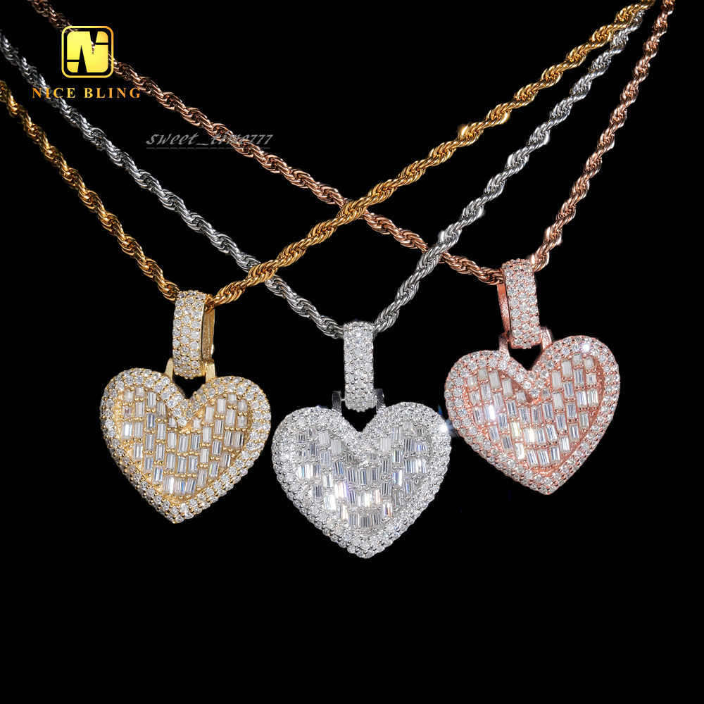 Ready to Ship Valentines Day Gift 2025 Heart Pendant Moissanite Pendant Baguette Pass Diamond Tester Hip Hop iced out Pendant