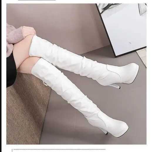 High Quality New Warm Boots Classic White and Black Shoes Luxury Fi Autumn Soft Leather Elegant Foldable Knee High Lace Fi Boots T241206