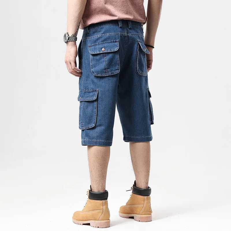 Summer Mens Cargo Jeans Shorts Big Pocket Loose Plus Size Denim Shorts Hip-Hop Skateboard Jean Shorts For MenXJ241206