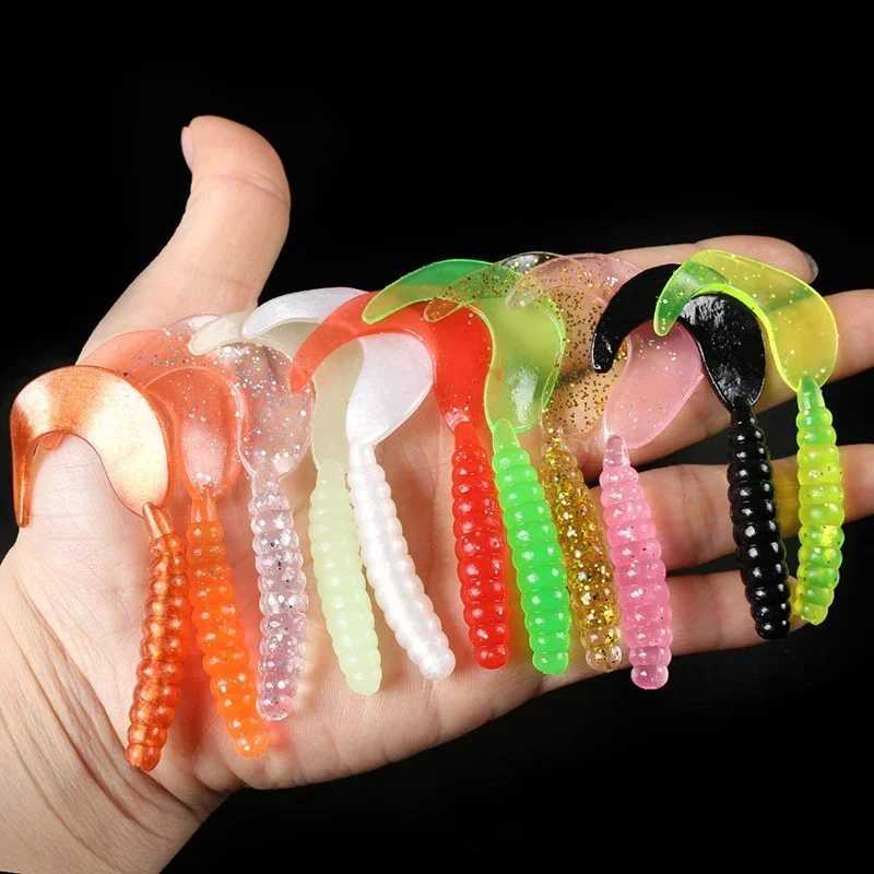10pc Jigging Soft Silicone Fishing Lures 35mm 55mm Shrimp Fishy Smell Wobbrs Spiral Tail Artificial Swimbaits Shad SoupXJ241128