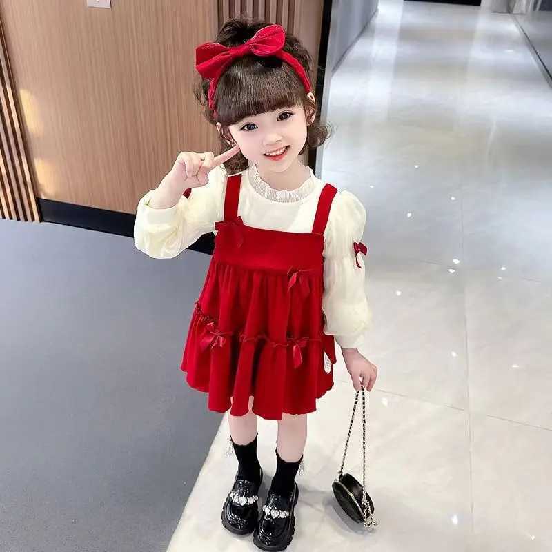 2024Spring and Autumn New Princess Dress Fashionable Korean Sle Fake Two Pieces New Year Clothes1Y-6YXJ241206