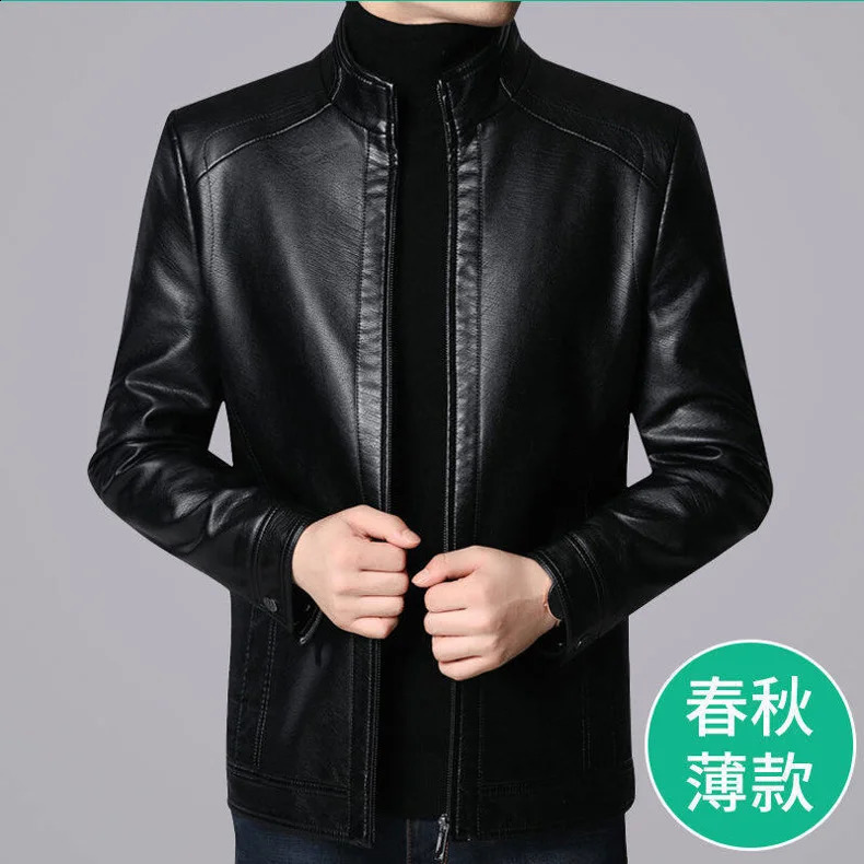 Stand Collar Leather Jacket Men Spring Autumn Slim Pu Fashion Motorcycle Causal Coat Mens Moto Biker 241202