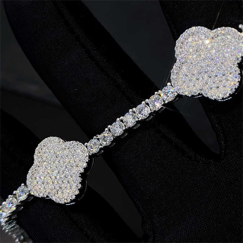 New Clover Bracelet 925 Silver Jewelry Moissanite 3/4mm Fashion Mens and Womens Hip Hop Accessories Lucky Grass Bracelet