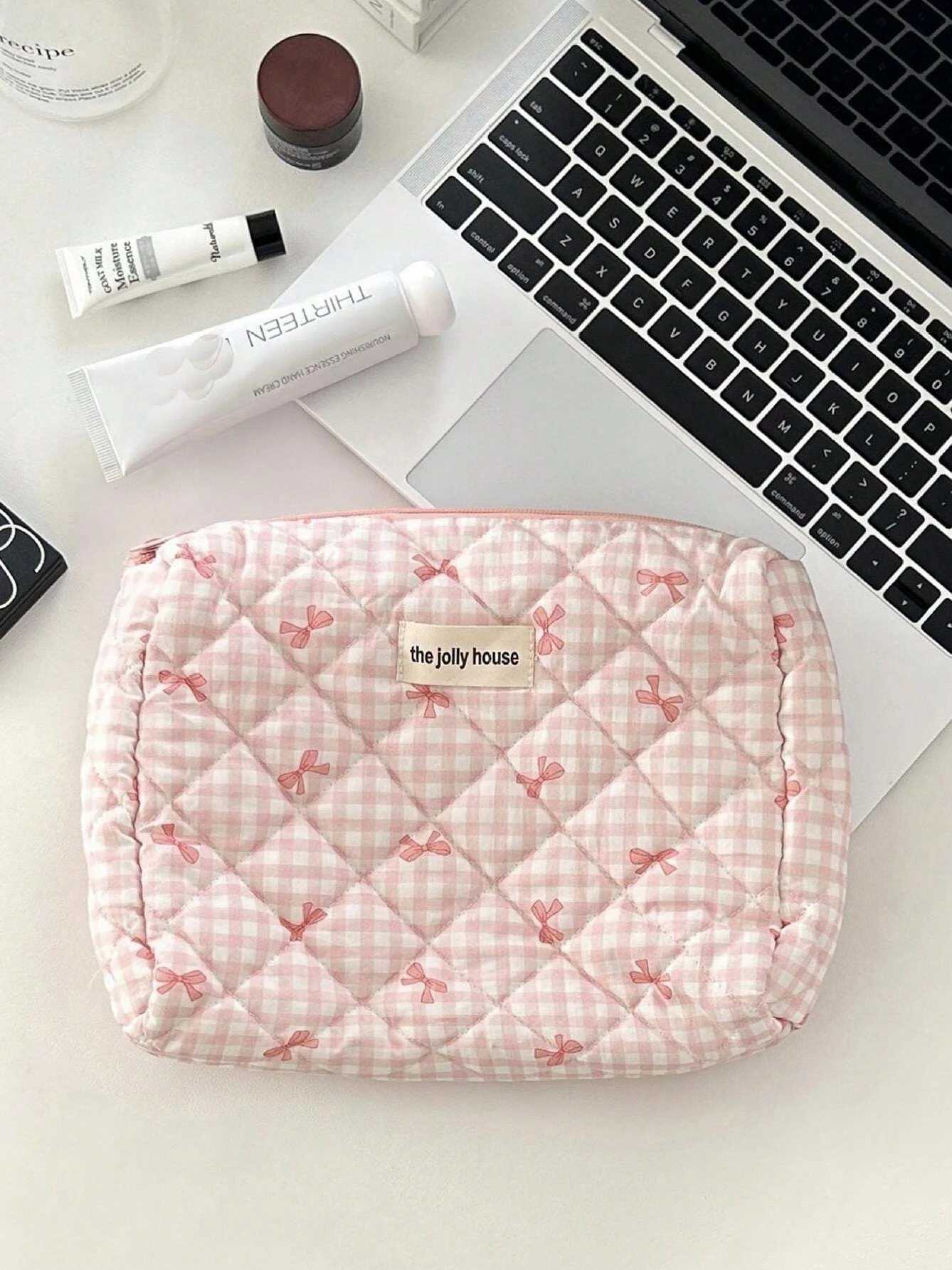 1set Cute Bowknot Cosmetic Bag Organizer Multifunctial Wallet Pouch Portable Brush Storage Cluh Travel Makeup Skincare BagXJ241206