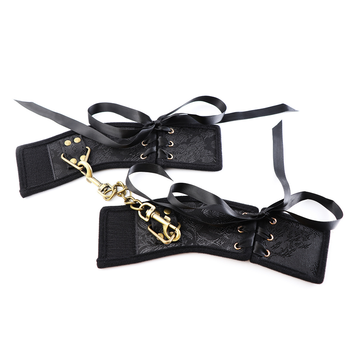 Manufacturer wholesale SM sex toys, black satin ribbon, wealthy gold handcuffs, bound women's sex toys handcuffs