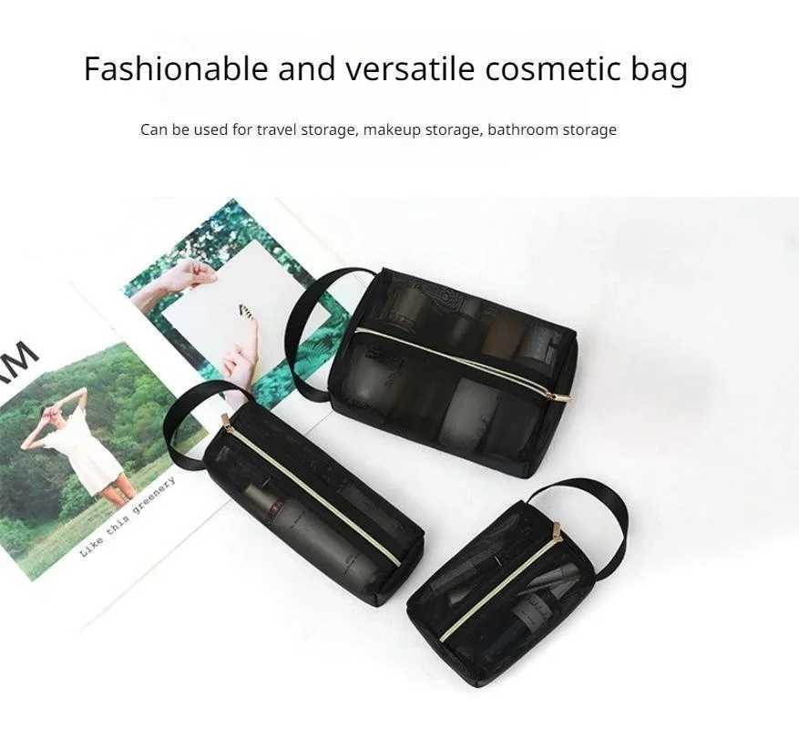 Travel Black Mesh Cosmetic Bag Small Large Black Makeup Bag Toiletry Organizer Case Lipstick Storage PouchXJ241206