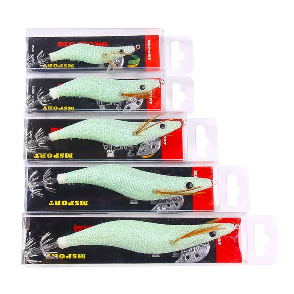 NEW UP 1PCS Fishing Lure Luminous Squid Jigs White Glow Wood Shrimp with Octopus Squid Jig Hooks CuttfishXJ241128