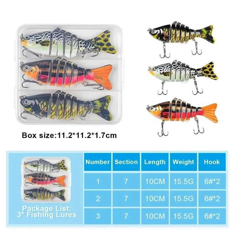 3PCS/Box Fishing Wobbr Lifelike 7 Segment Swimbait Crankbait Hard Bait Slow 10cm/15g Isca Artificial Lures Fishing TackXJ241128