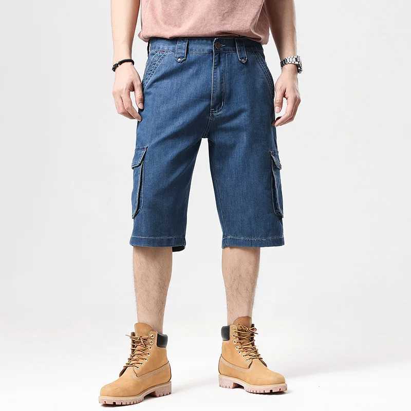 Summer Mens Cargo Jeans Shorts Big Pocket Loose Plus Size Denim Shorts Hip-Hop Skateboard Jean Shorts For MenXJ241206