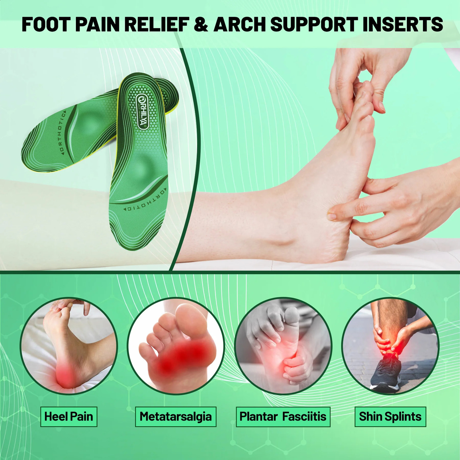IFitna Plantar Fasciitis Relief Orthopedic Insole Flat Feet High Arch Support Metatarsal Pain Insert Men Wome Standing All Day 241205
