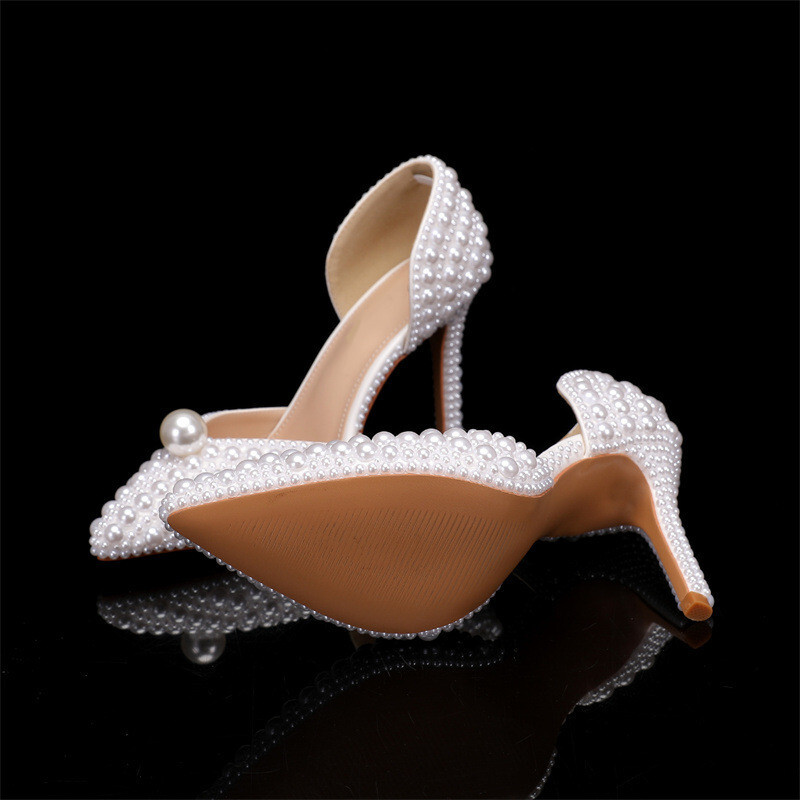Full Pearls Beaded Decoration Women Pumps Elegant Pointed Toe Thin High Heels Female Wedding Bridal Banquet Prom Shoes