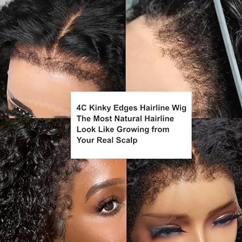 Short Bob Kinky Curly Human Hair Frontal Wig 4C Edges Lace Front Wigs Transparent 4x4 Closure Human Hair Wig Natural Hairline 250409