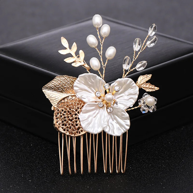 1pc bridal headdress gold leaf hair comb insert jewelry 241122