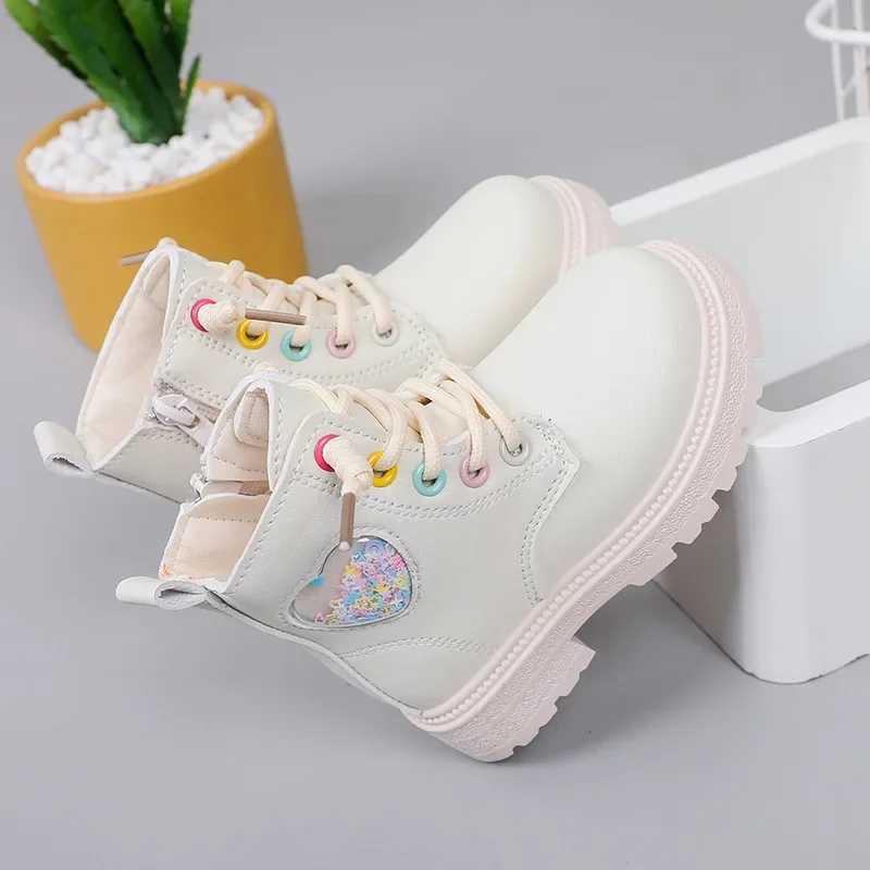 Autumn New Fashion Girl Boot Casual Versatile Comfort Girls Shoe Anti Slip Cute Rainbow Ankle Boot Sequins Simple Leather BootsXJ241206