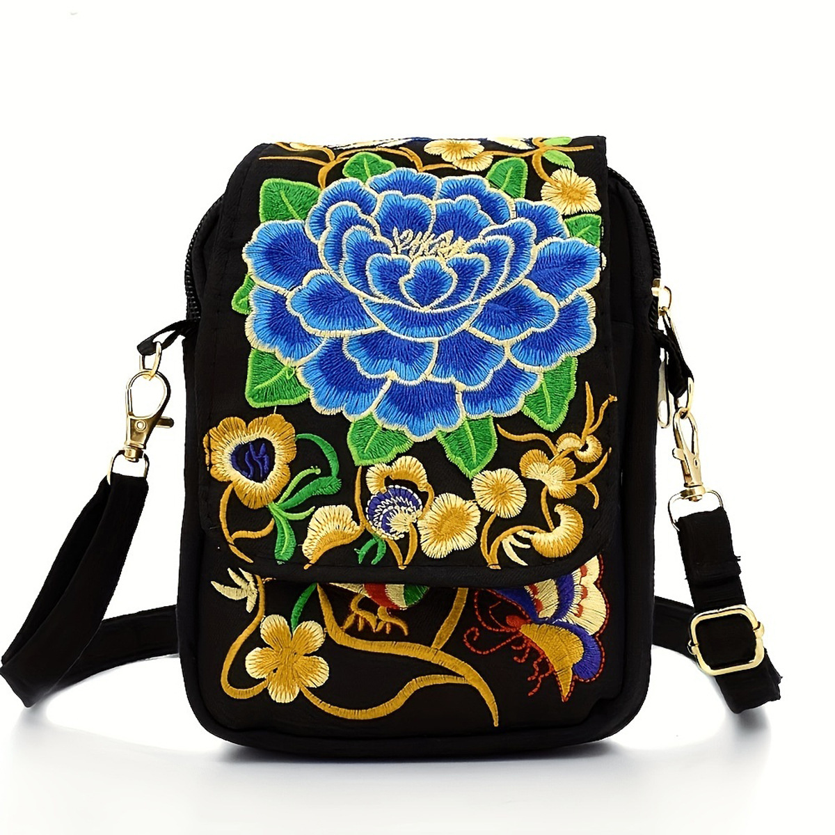 Yunnan Ethnic Style Women Bags Embroidered Cross Shoulder Mini Flip Cover Change Mobile Phone Bag