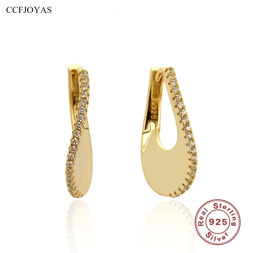 CCFJOYAS Light High Quality Punk Rock 925 Pure Silver Row Zircon U-shaped Ring Earrings 241205