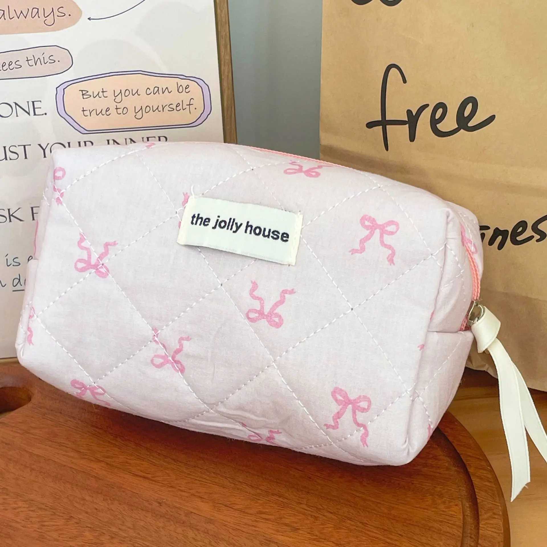 Trendy Cute Zipper Travel Cosmetic Bag With Bow-Knot Portable Cosmetic Pouch Makeup Organizer Toiletry Case For Women And GirlsXJ241206