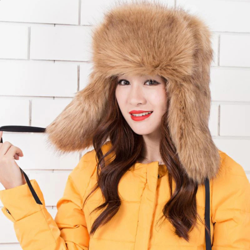 MZ250 thick warm winter bomber hat suitable for women high quality Russian Usanka hat womens faux fur hat womens ear mask trap hat 241206