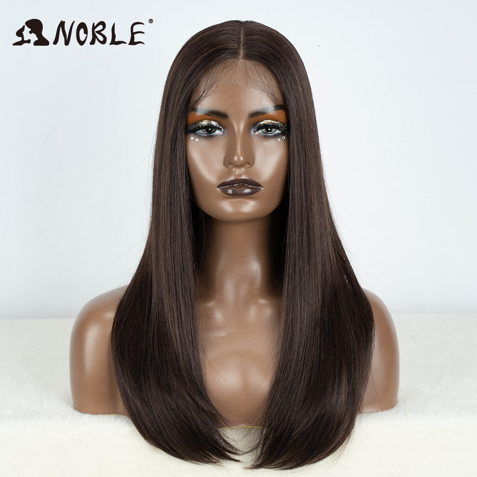 Noble Lace Front Straight Baby Synthetic Hair 22" Brown Bob For Women Cosplay Wig