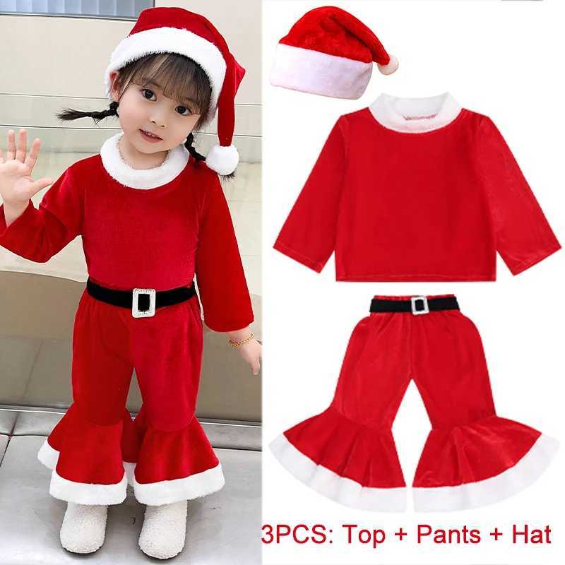 New Year Toddler Baby Girls Christmas Elk Fleece Costume Red Santa Claus Long Sleeve Princess Dresses With Hat Shl XmasXJ241206