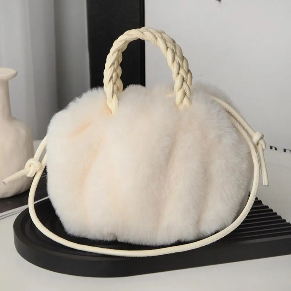 Korean Style INS Plush Cloud Bag Autumn Winter Handbag Women Solid Color Furry Kawaii Japanese Cotton Drawstring Shoulder Bag 241206