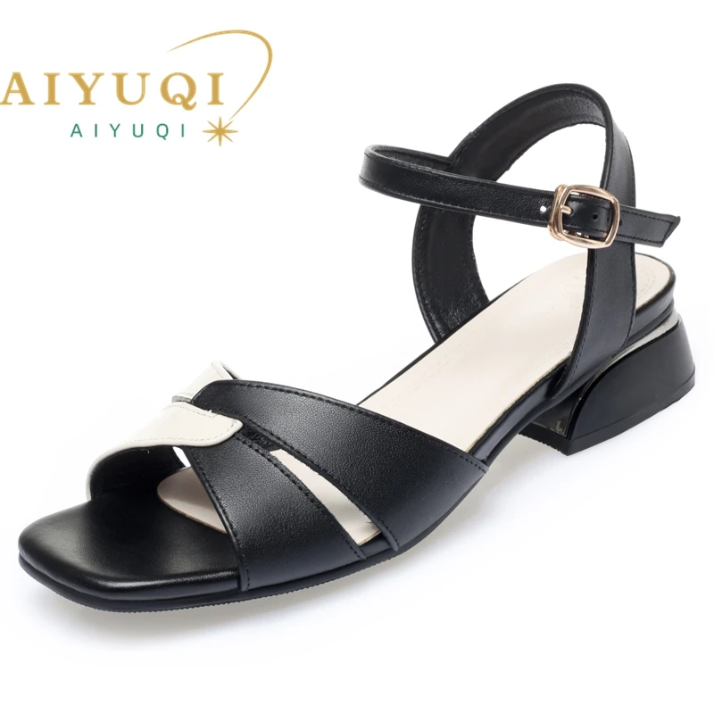 AIYUQI Sandals Women Genuine Leather Fashion Women's Summer Sandals Mixed Color Large Size Women's Sandals