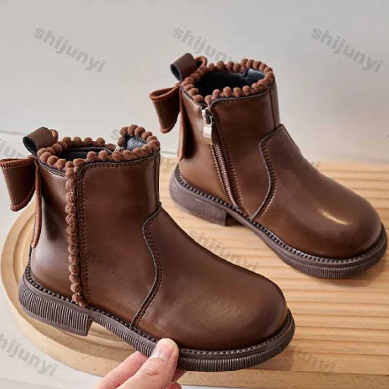Girls Ankle Boots Autumn Winter New Fashion PU Leather Boots Princess Girls Anti Slip Shoes Kids Side Zipper Warmer Snow BotasXJ241206