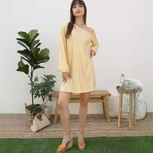 Spring European and American Women's Fashion Stand up Collar Solid Color Glitter Short Casual Versatile Dress 2024 New Style Elegant Clothing