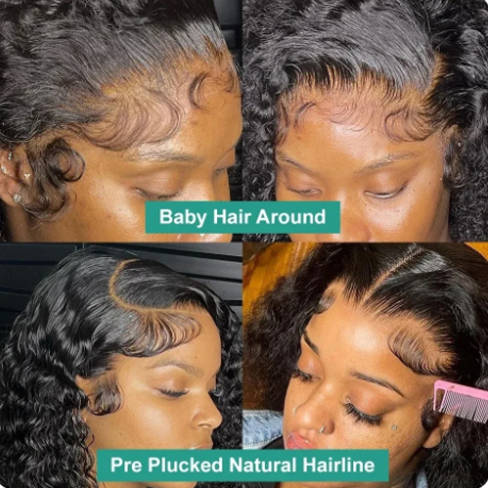 Loose Wave Glueless 13X4 Lace Frontal Brazilian Human Hair Wigs 180% HD Transparent Water Curly Short Bob Wig For Women