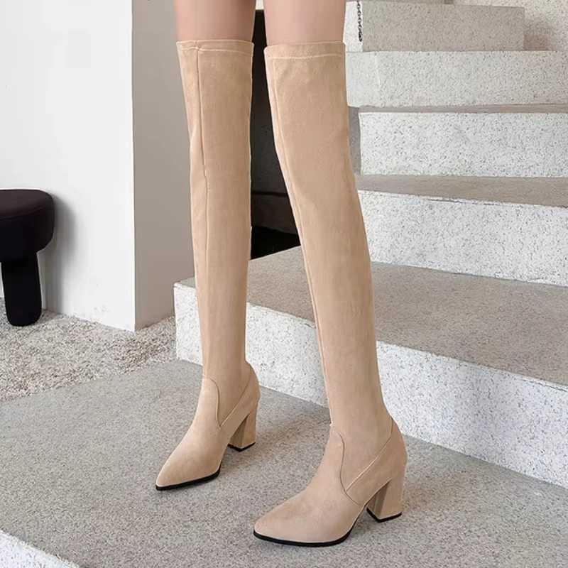 High Quality SGESVIER Elastic Wens Over the Knee High Boots ck Lg Thigh High Boots Womens Autumn Shoes Black High Heels T241206