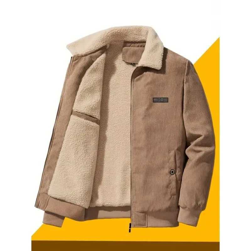 Mens Warm Thick Long Sleeve Lapel Collar Jacket Autumn Winter Corduroy Casual Classic Men Coat Outdoors WearXJ241206