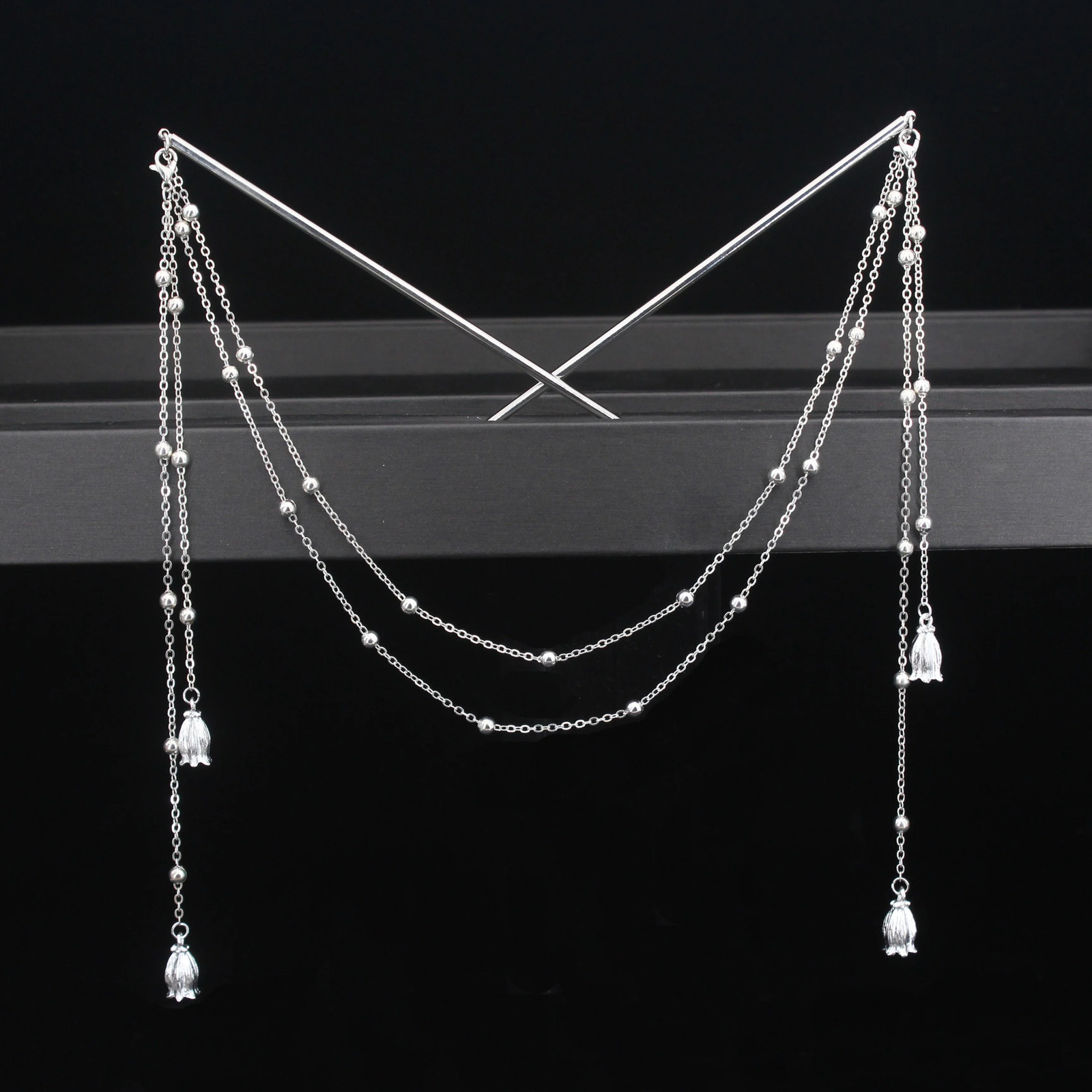 Long Tassel Double Chain Hair Pins Nunchaku Hairpin Chinese Hanfu Headdress Fashion Style n Tools Bun Makers Gifts 241122