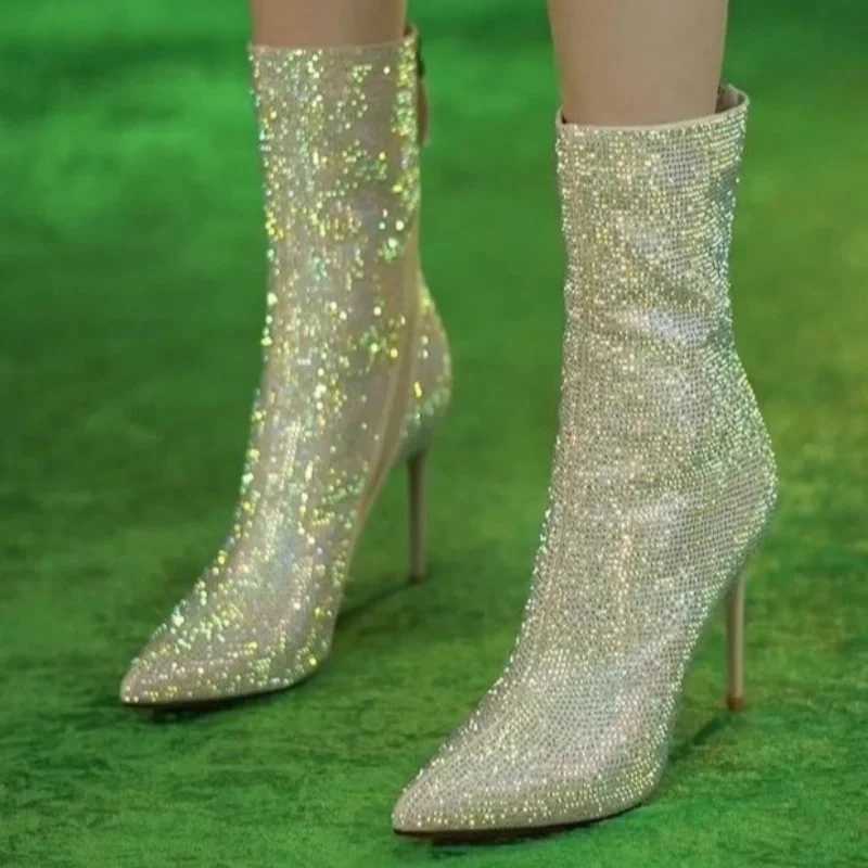 High Quality Wen Luxury Stiletto Shoes Ankle Boots Pointed Toe Shoes Winter Trend New Casual Elegant Party Dress Snow Botas Mujer T241206