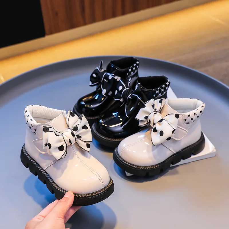 Autumn Girls Boots New Versatile Winter Boot Fashion Trend Girl Shoes Soft Soled Anti Slip Ankle Boot Bow Princess Child ShoesXJ241206