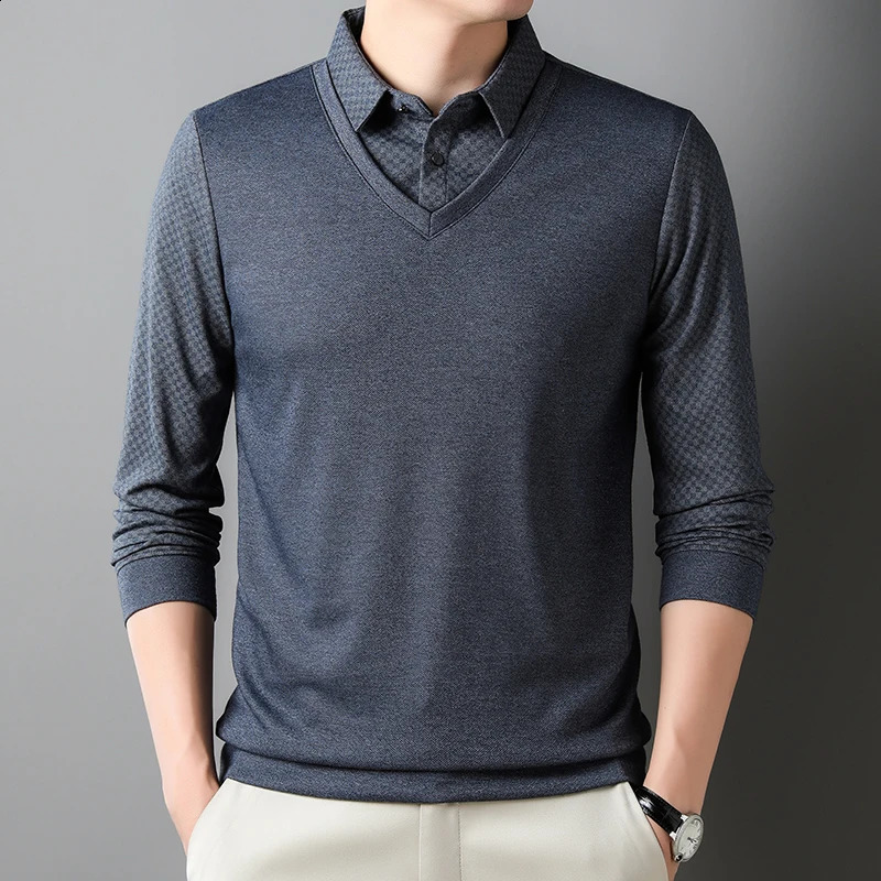 Mens Polo Shirt Plaid Casual Long Sleeved Pullover Lapel Clothing 241205