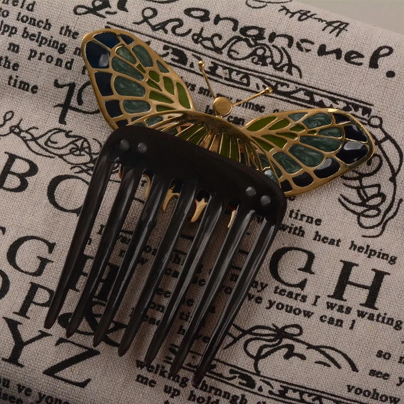 Titanic Movie Rose Butterfly Hairpin Vintage Copper Haircomb Collection Turquoise Jewelry Role Playing Jewelry Props Gifts 241205