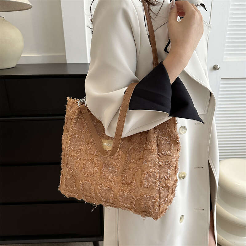 New Women's Japanese Plaid Tote Shoulder Casual Simple Mommy Outdoor Bag Canvas Handbag B1