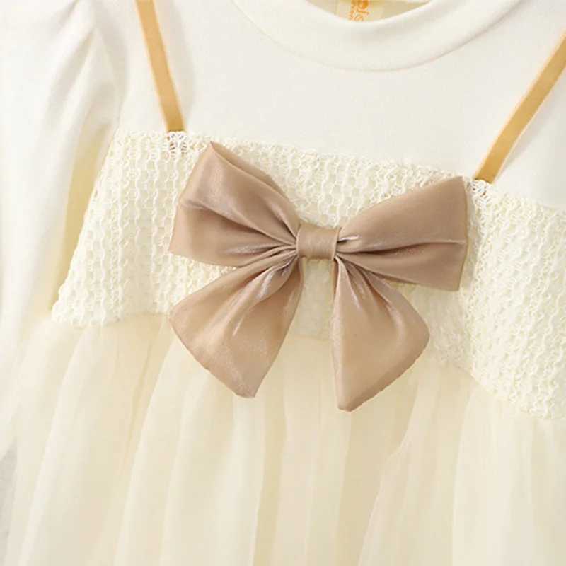 (9 Months -3 Years Old) Spring And Autumn New Fake Two Piece Baby Girl Princess Dress Sweet Bow ChildrenS Long Sleeve ClothesXJ241206