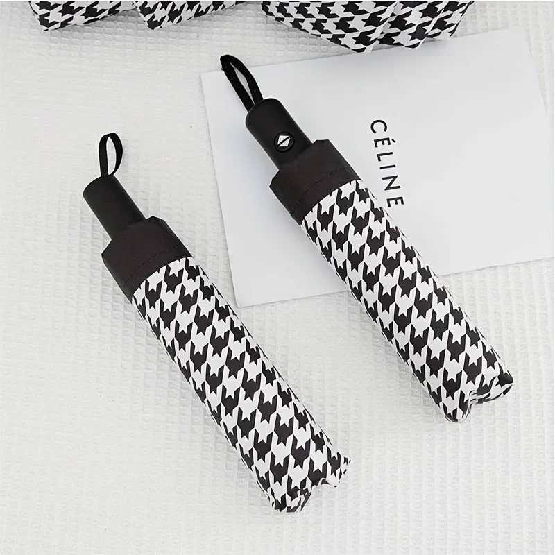 New Arrival Houndstooth Autatic Umbrella Sunscreen Leisure Mini Umbrella 1 Windproof Portable Folding Umbrella Z241206