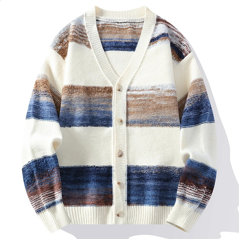 Men Women Autumn Winter Oil Painting Style Knitted Cardigan Fashion Casual Sweater Thickened Warm Coat Highquality Streetwear 241205