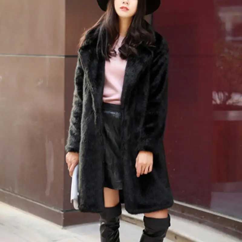 Women Mink Faux Fur Coat Solid Fe Turn Down Collar Winter Warm Fe Fur Lady Coat Casual JacketXJ241206